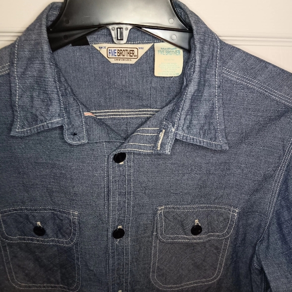 Five Brother Chambray Button Front Long Sleeve Shirt - Picture 2 of 7
